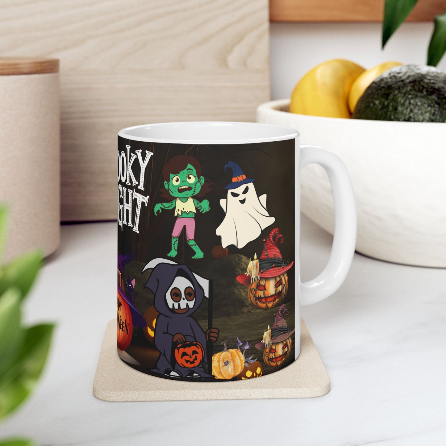 แก้วเซรามิกลายฮาโลวีน - ดีไซน์ Spooky Night แก้วกาแฟ ของขวัญสำหรับคนรักฮาโลวีน แก้วเครื่องดื่มสุดสนุกสำหรับตกแต่งเทศกาล Trick-or-Treat