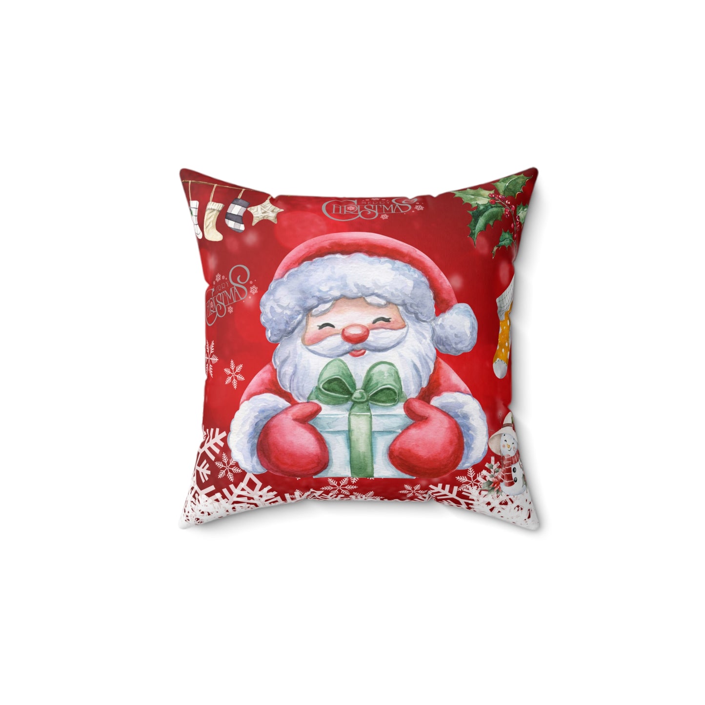 Gift-Holding Santa Merry Christmas Throw Pillow