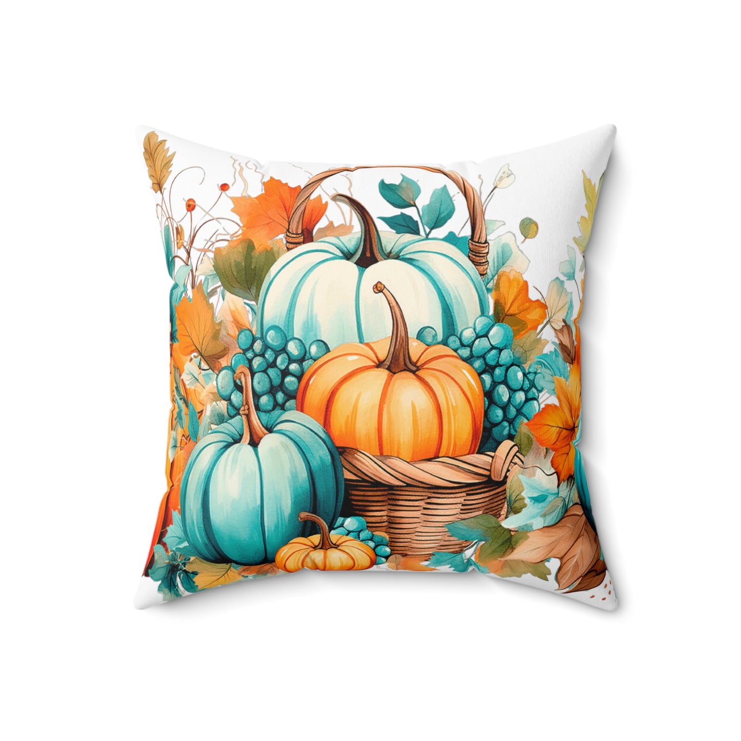 Autumn Teal & Orange Pumpkin Harvest Decorative Throw Pillow