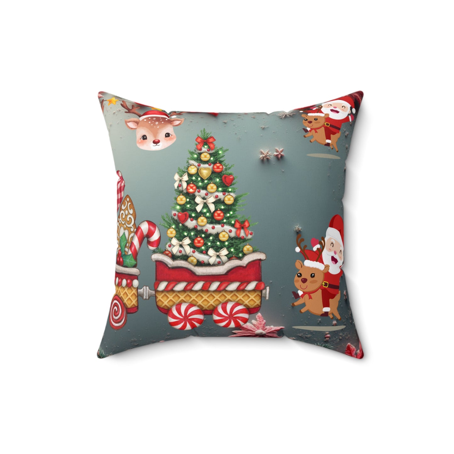 Santa, Reindeer & Candy Cane Christmas Train Pillow