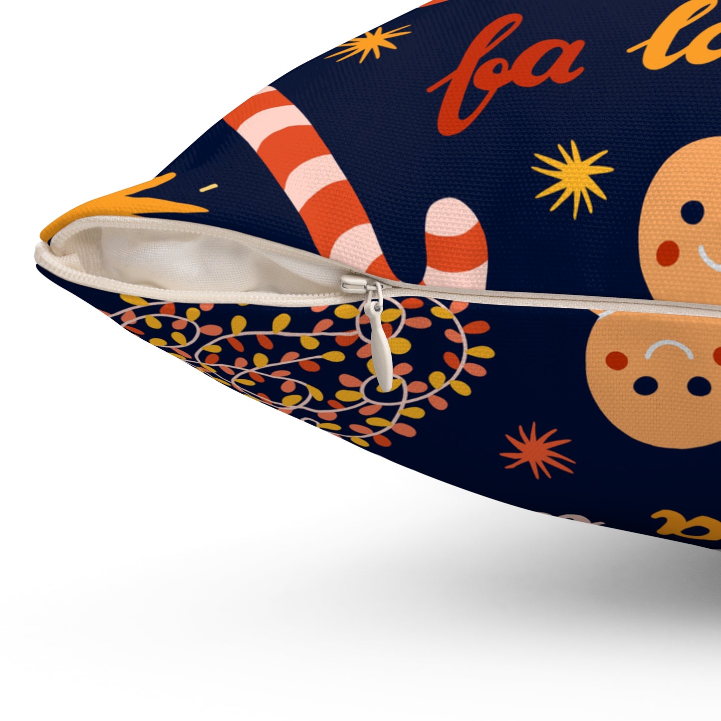 Candy Cane, Gingerbread & Lights Holiday Pillow.