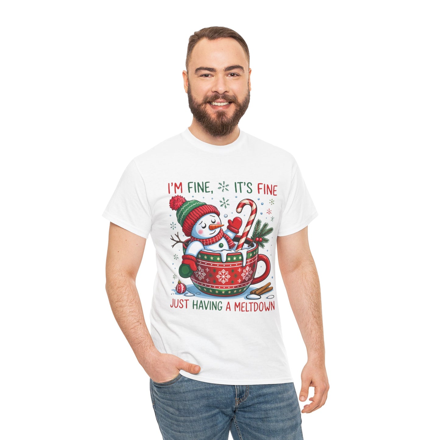 Funny Christmas T-Shirt. "I'm Fine, It's Fine Just Having a Meltdown" Snowman Holiday Tee.