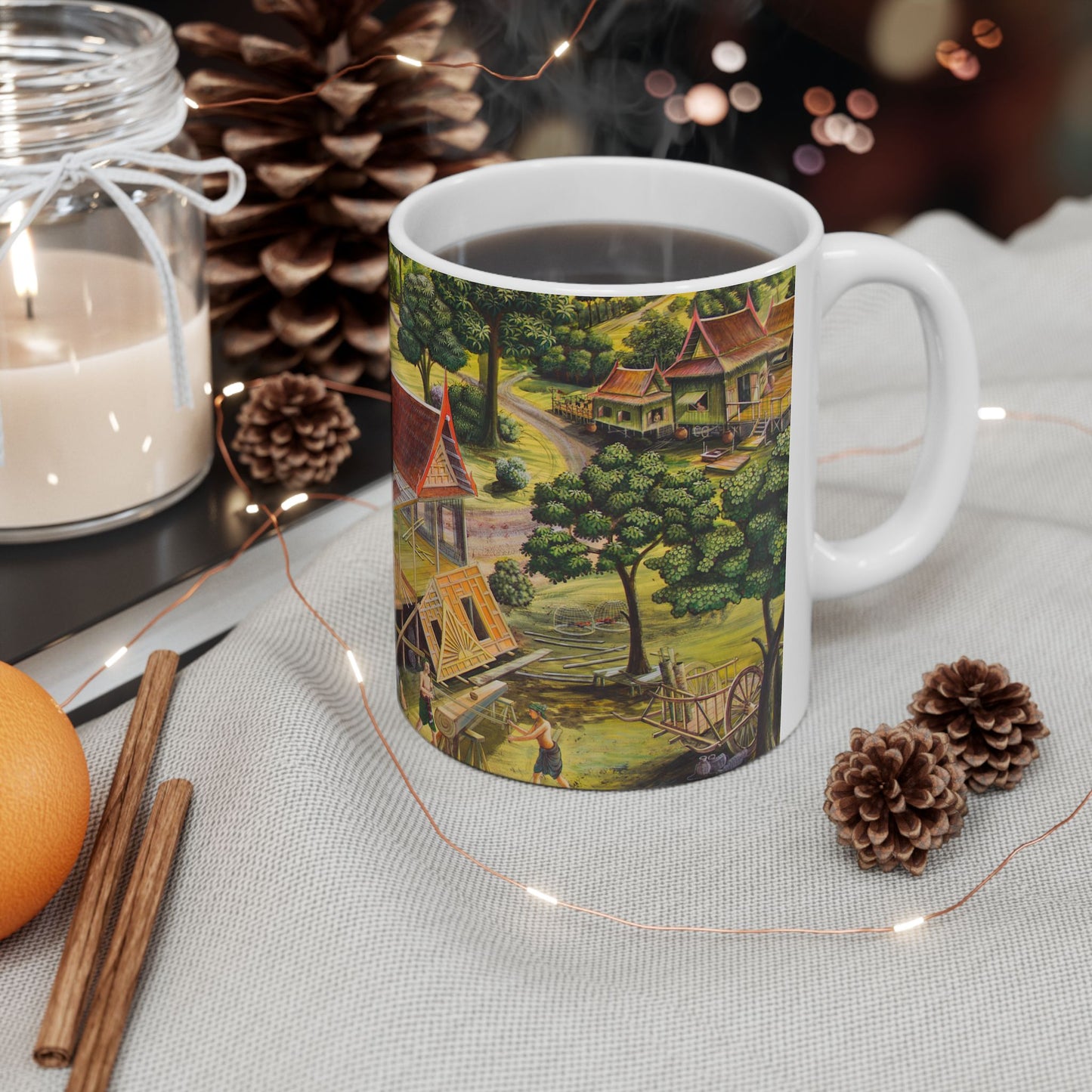 Vintage Thai Village Scene Gift Mug