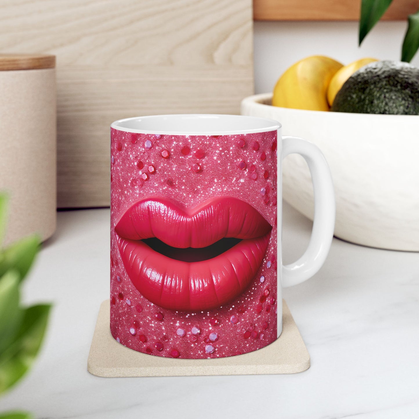 Pink Sparkle Lip Valentine Gift Mug