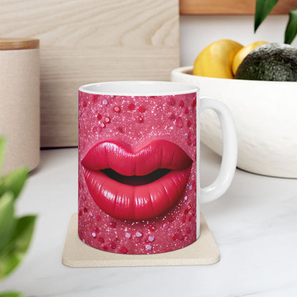 Pink Sparkle Lip Valentine Gift Mug