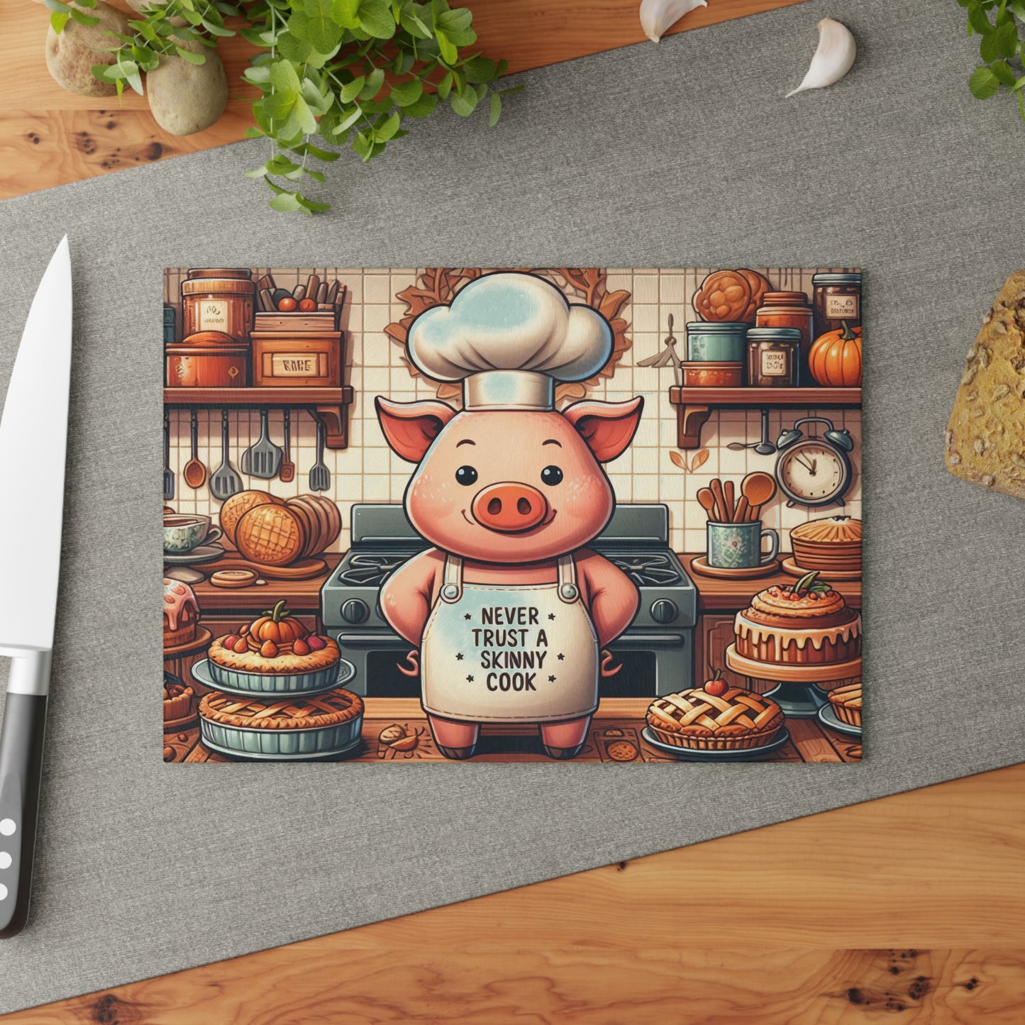 "Never Trust a Skinny Cook" Kitchen Glass Cutting Board.