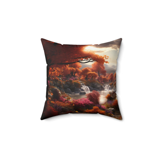 Autumn Fantasy Cozy Cottage and Village Landscape Decorative Throw Pillow
