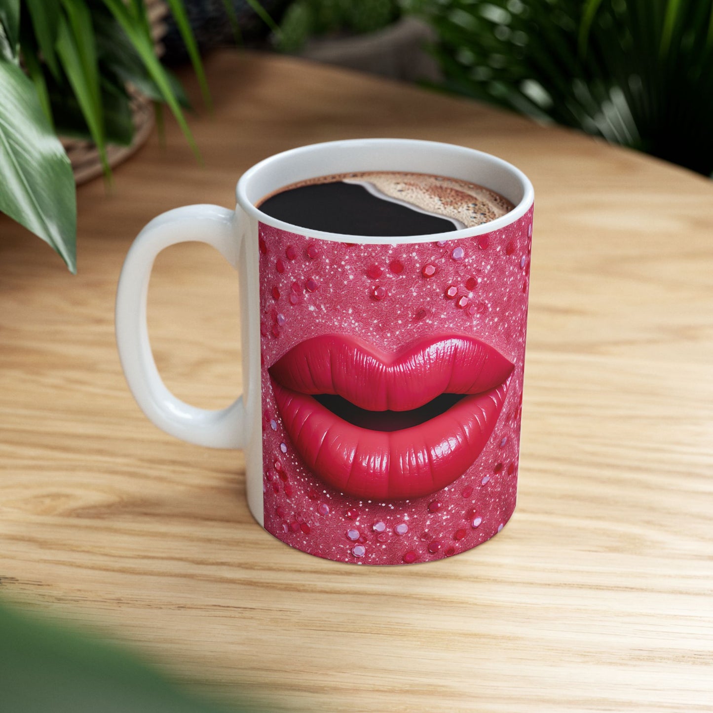 Pink Sparkle Lip Valentine Gift Mug