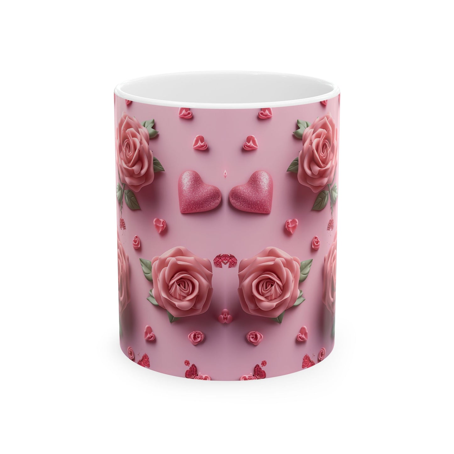 Pink Valentine Rose & Hearts Gift Mug