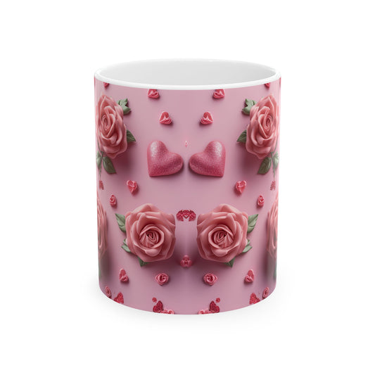 Pink Valentine Rose & Hearts Gift Mug