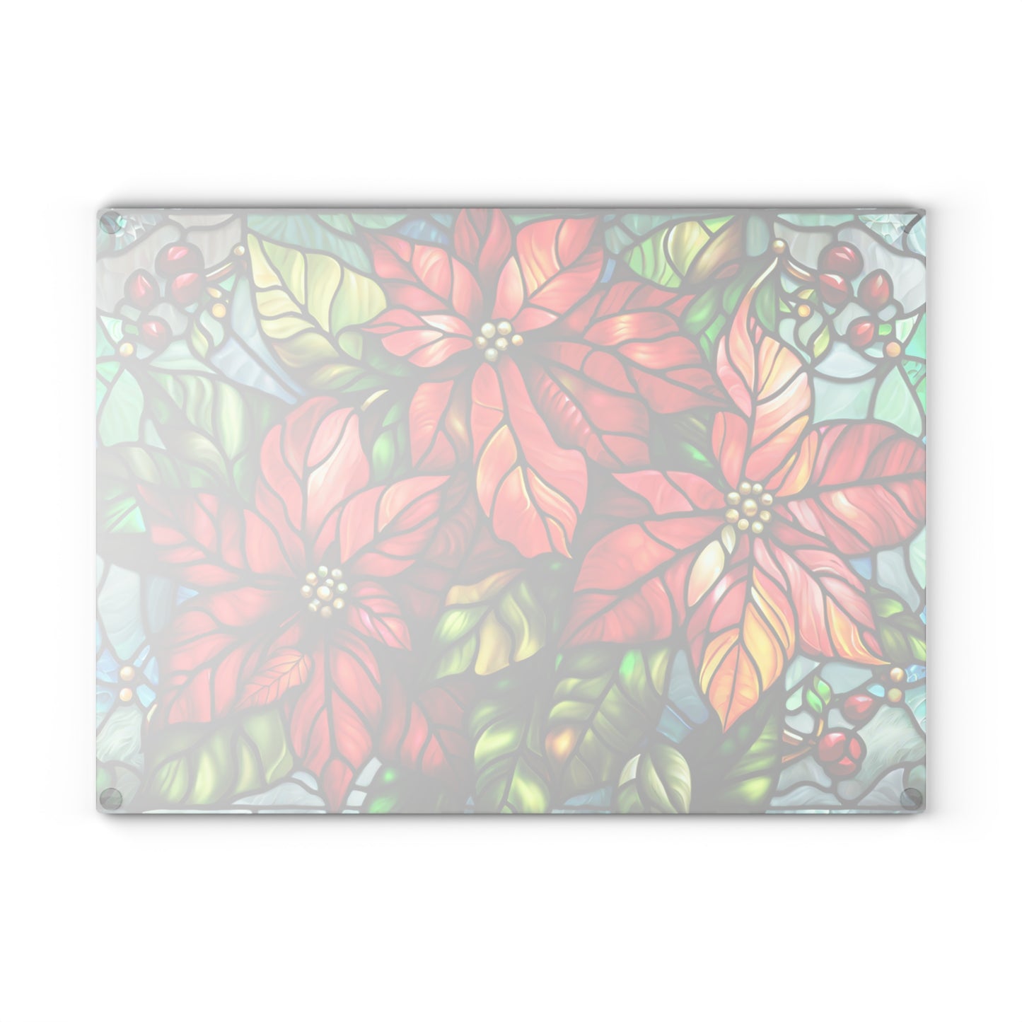 Poinsettia Stained Glass Glass Cutting Board