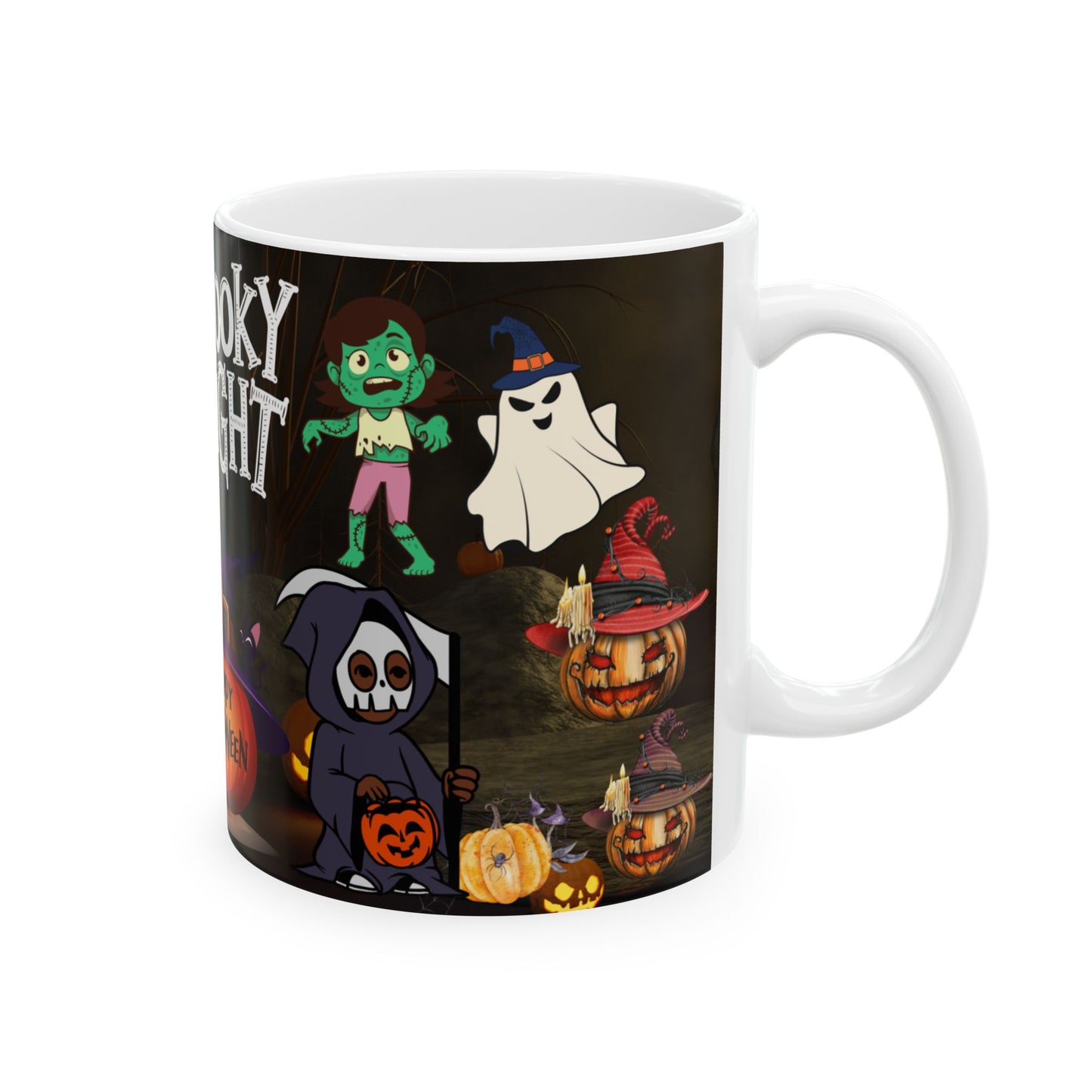 แก้วเซรามิกลายฮาโลวีน - ดีไซน์ Spooky Night แก้วกาแฟ ของขวัญสำหรับคนรักฮาโลวีน แก้วเครื่องดื่มสุดสนุกสำหรับตกแต่งเทศกาล Trick-or-Treat