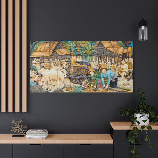 Satin Canvas Wall Art, Rustic Farm Scene, Vintage Home Decor, Unique Art Piece, Wall Hanging for Living Room, Nature Lovers Gift