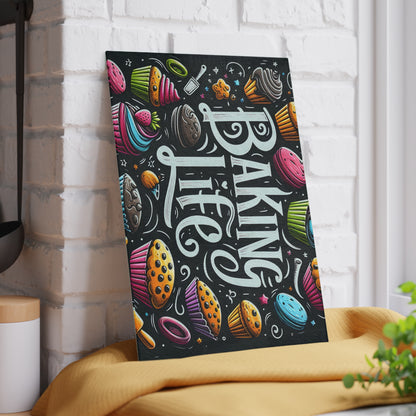 'Baking Life' Colorful Cupcake Kitchen Glass Cutting Board.