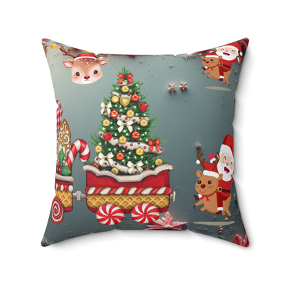 Santa, Reindeer & Candy Cane Christmas Train Pillow