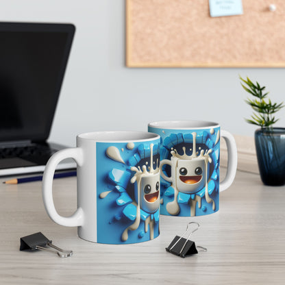 Blue Cute Gift Mug with Happy Cartoon Splash
