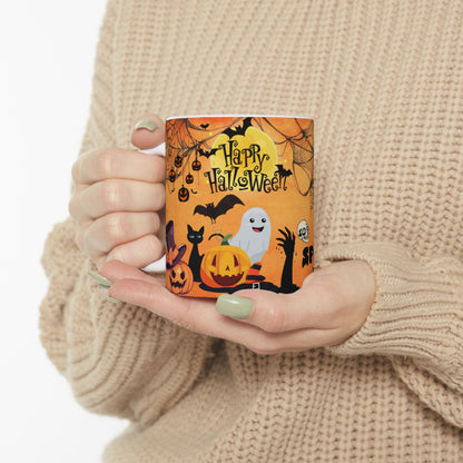 แก้วเซรามิกลายฮาโลวีนสุดหลอน ดีไซน์ผีและฟักทอง ขนาด 11 ออนซ์ ของขวัญสุดเพอร์เฟ็กต์สำหรับวันฮาโลวีน ของตกแต่งฤดูใบไม้ร่วง กลิ่นอายฤดูใบไม้ร่วง