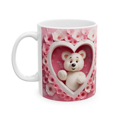 Pink Heart Romantic Flower Pattern Teddy Bear