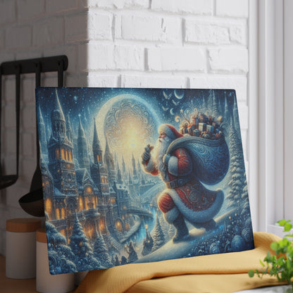 Vintage Santa Christmas Night Glass Cutting Board