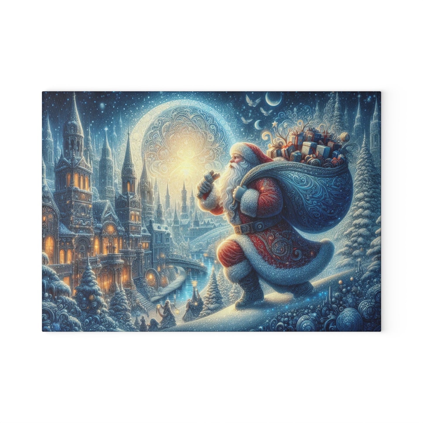 Vintage Santa Christmas Night Glass Cutting Board