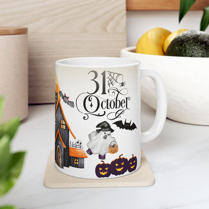 แก้วเซรามิกฮาโลวีน แก้วกาแฟชาสุดหลอน ลายผีฟักทอง ของตกแต่งบ้านฤดูใบไม้ร่วง ของขวัญธีมฮาโลวีน