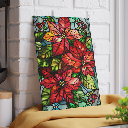 Poinsettia Stained Glass Glass Cutting Board