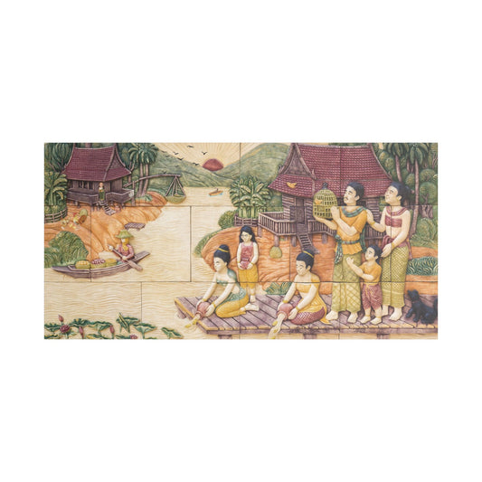 Satin Canvas Wall Art, Rustic Farm Scene, Vintage Home Decor, Unique Art Piece, Wall Hanging for Living Room, Nature Lovers Gift