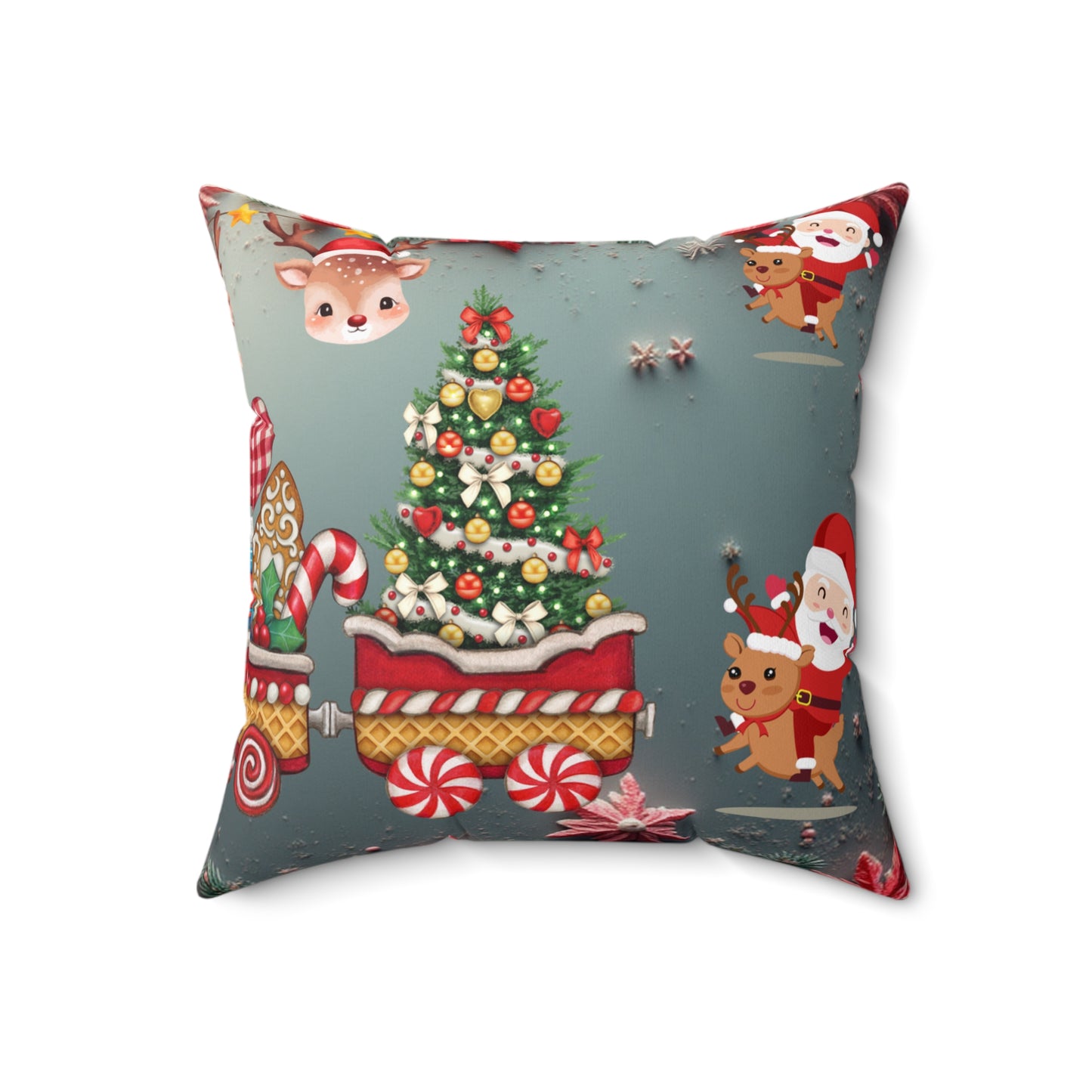 Santa, Reindeer & Candy Cane Christmas Train Pillow