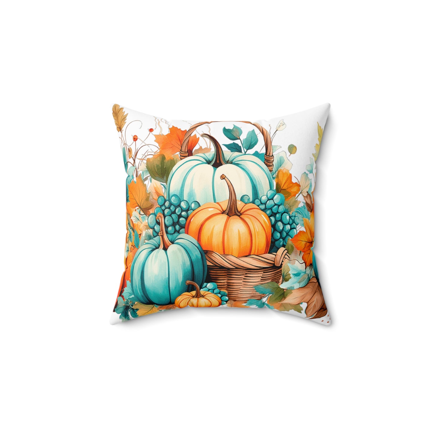 Autumn Teal & Orange Pumpkin Harvest Decorative Throw Pillow