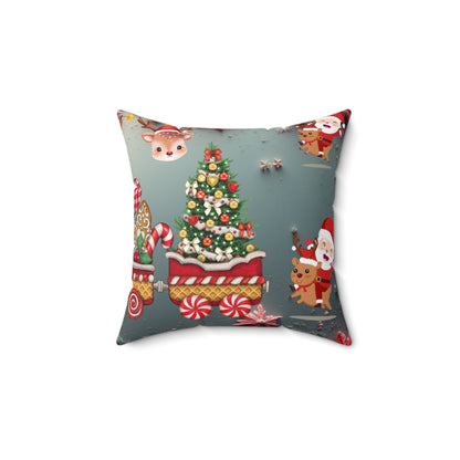 Santa, Reindeer & Candy Cane Christmas Train Pillow