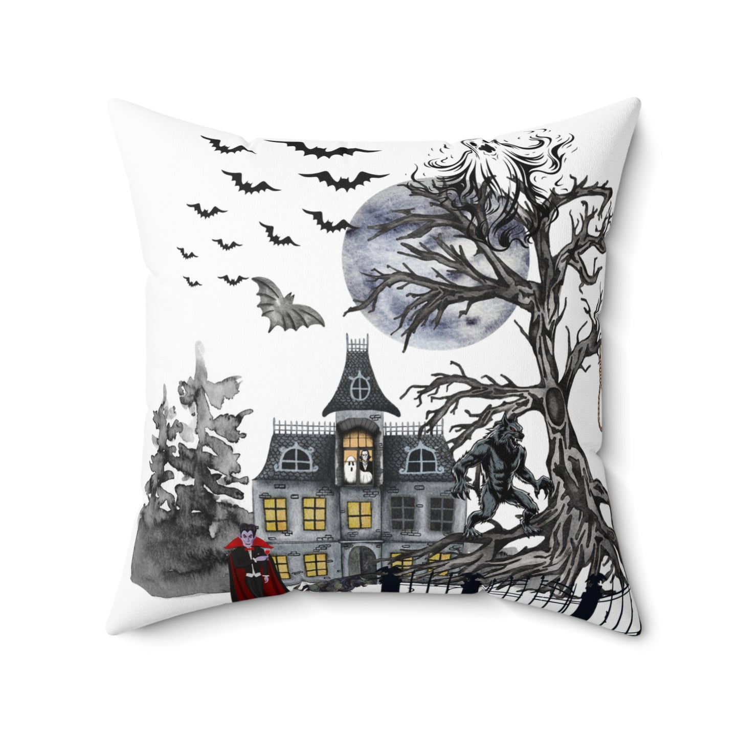 หมอนอิงทรงสี่เหลี่ยมลายฮาโลวีน ของตกแต่งบ้านสุดอบอุ่น กลิ่นอายวันหยุดสุดหลอน หมอนอิงตกแต่ง บรรยากาศฤดูใบไม้ร่วง ของขวัญสำหรับคนรักฮาโลวีน