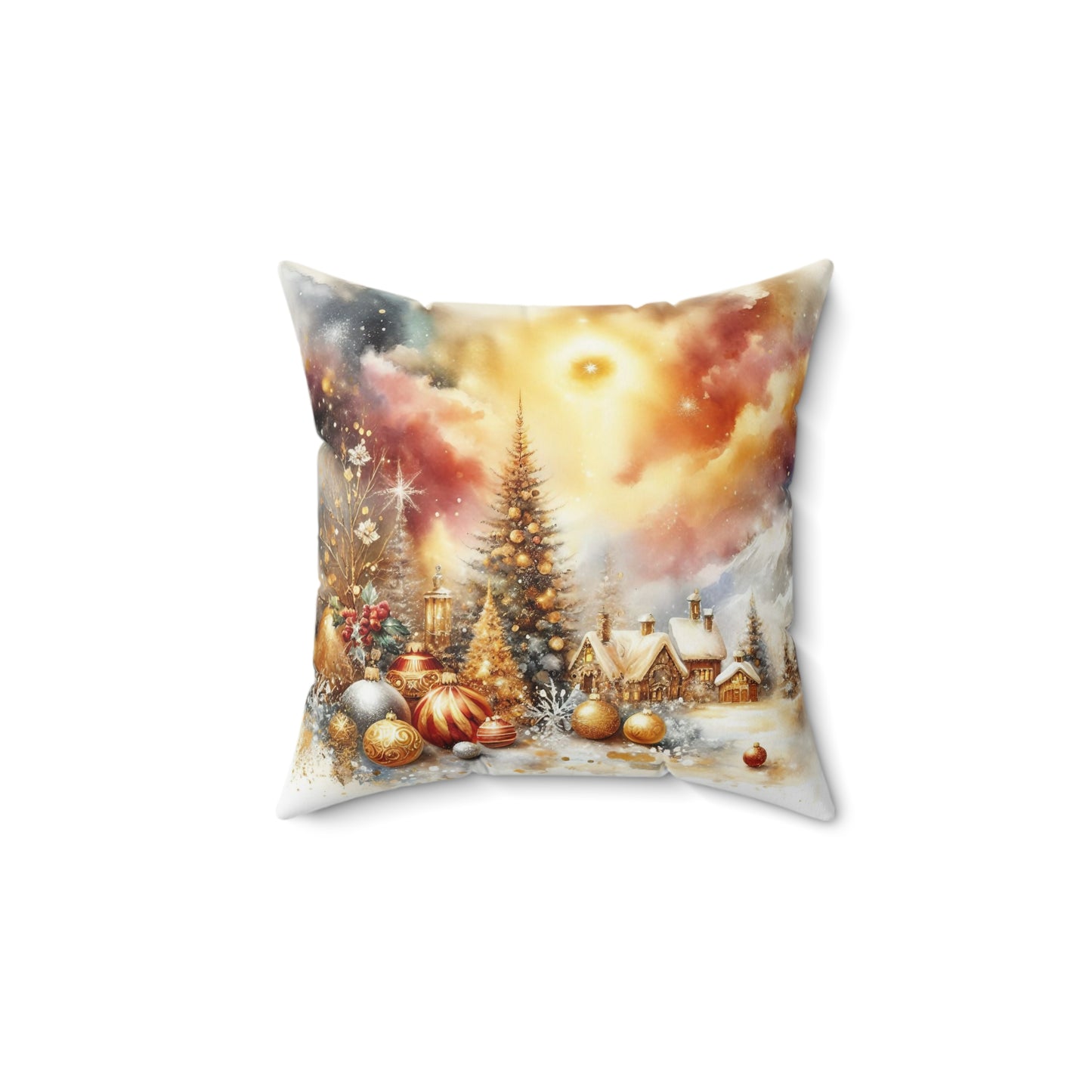 Christmas Village Winter and Ornaments Holiday Throw Pillow