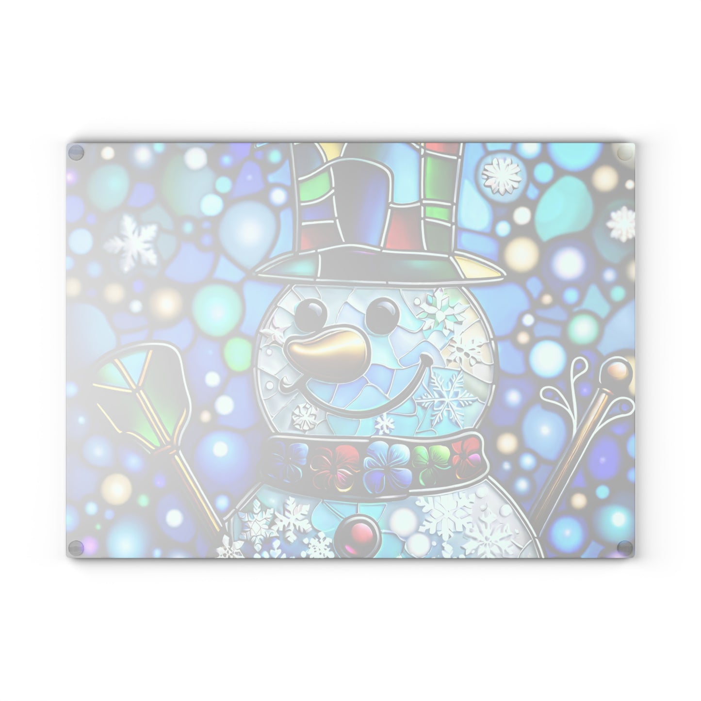 Snowman Stained-Glass Glass Cutting Board