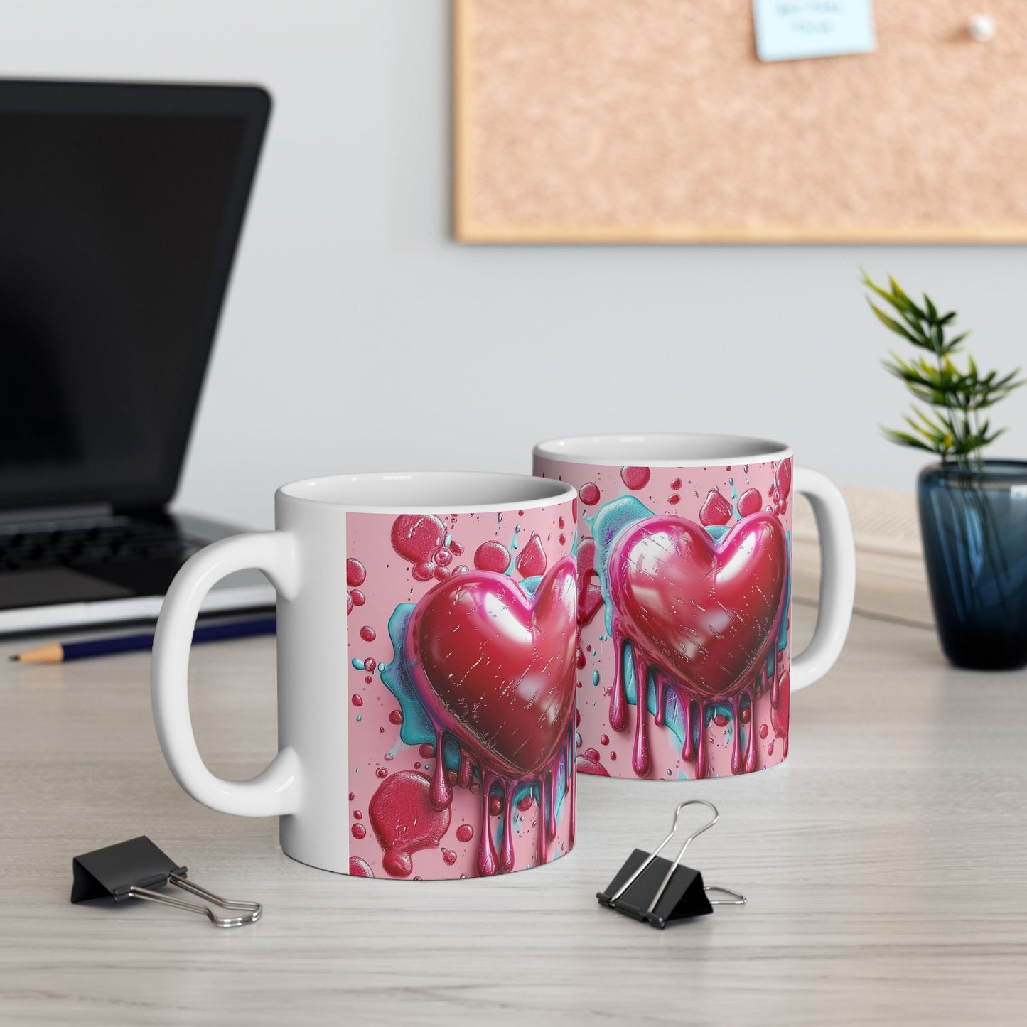 Pink Drip Bubble Heart Gift Mug