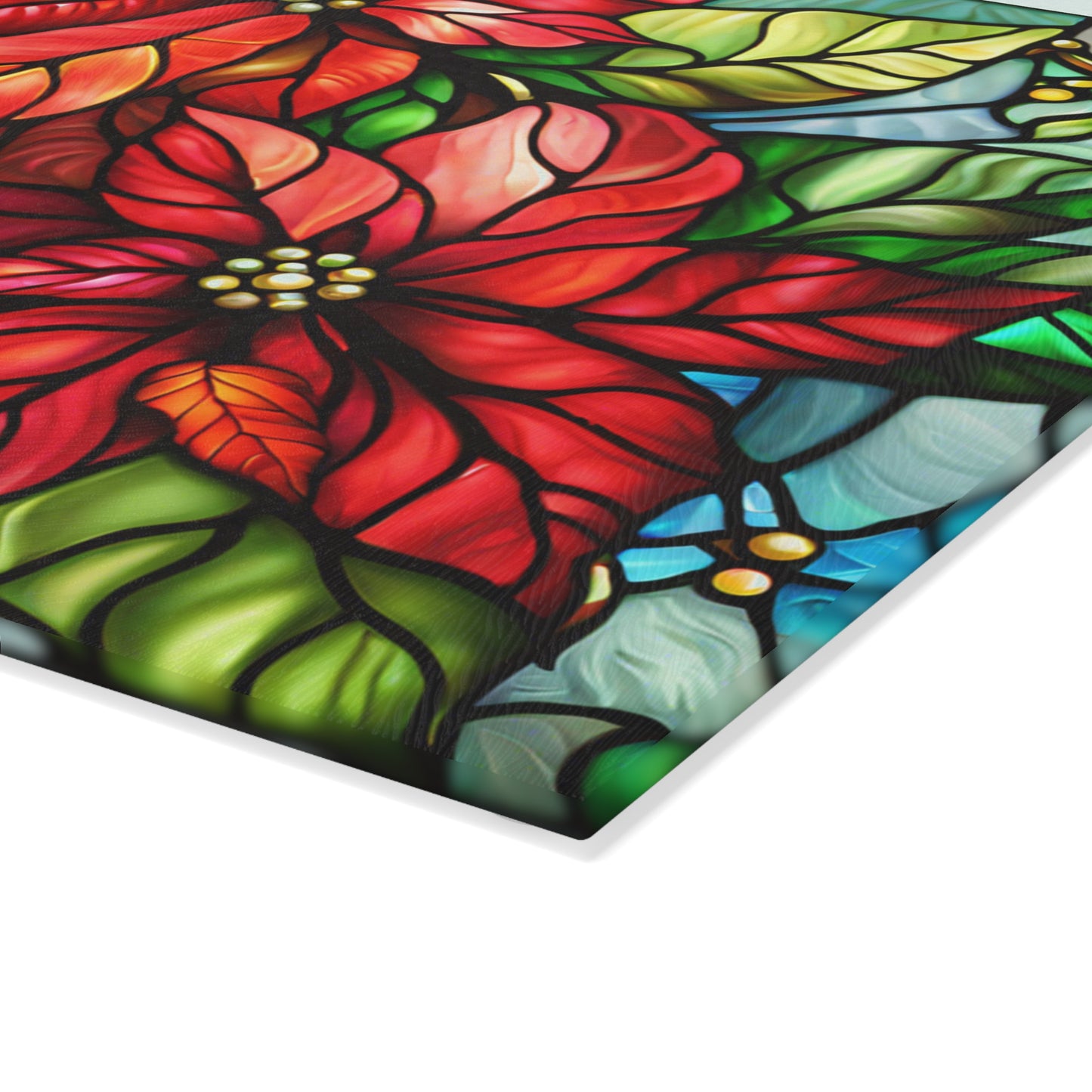 Poinsettia Stained Glass Glass Cutting Board