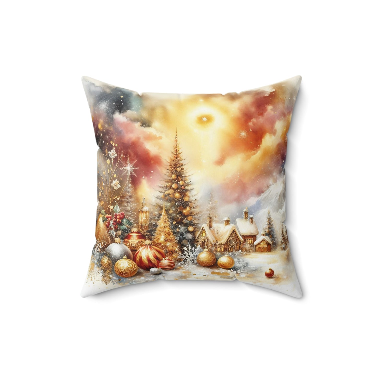 Christmas Village Winter and Ornaments Holiday Throw Pillow