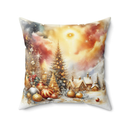Christmas Village Winter and Ornaments Holiday Throw Pillow