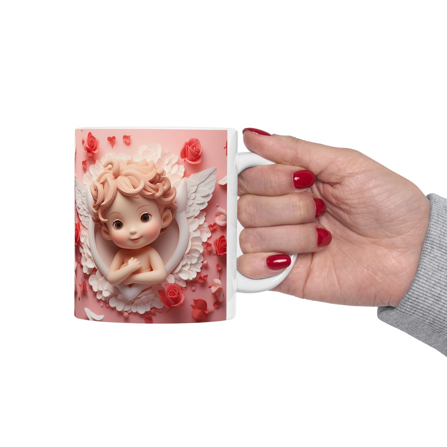 Cupid Angel Valentine’s Day Rose Pattern Gift Mug