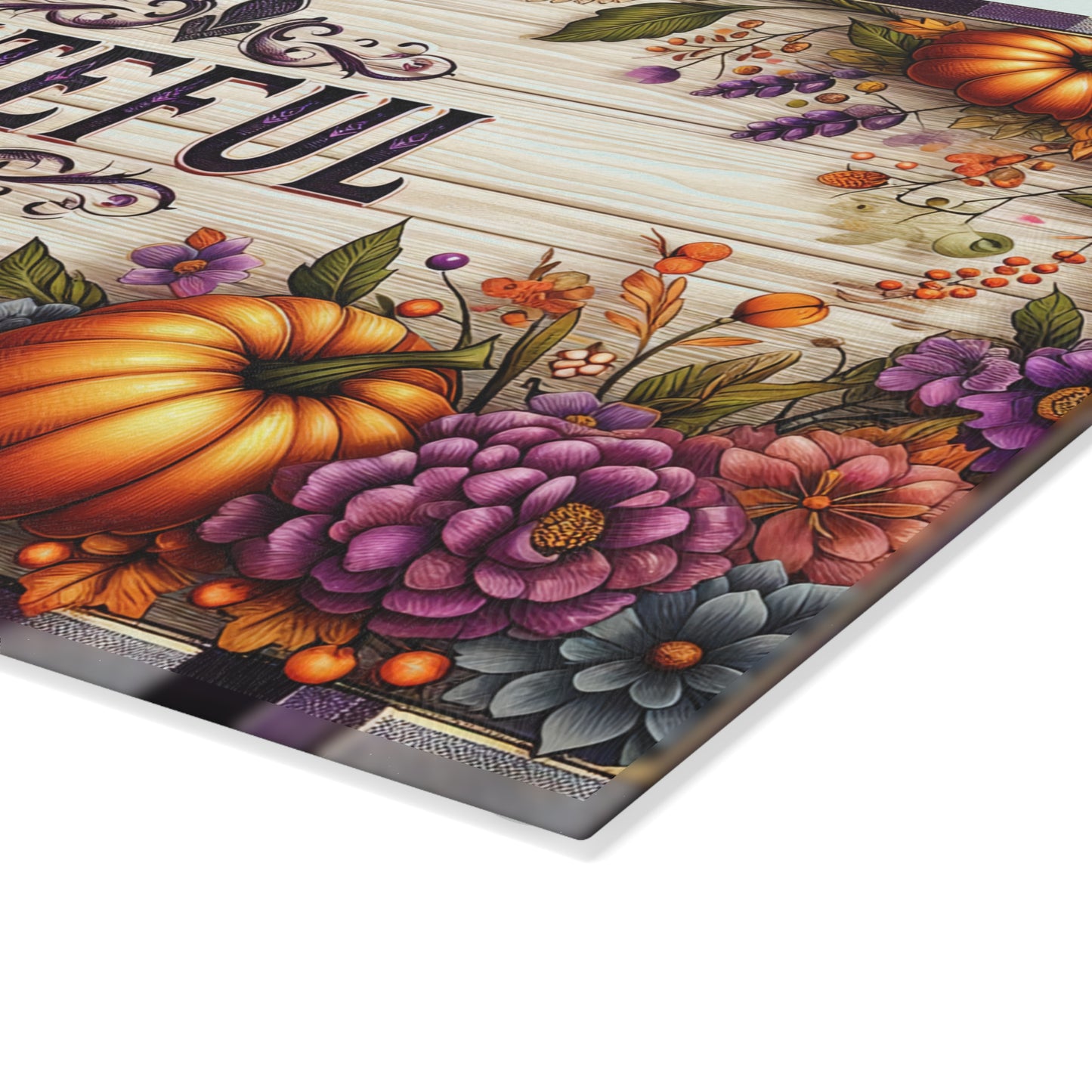 Grateful Fall Glass Cutting Board With Thanksgiving Pumpkins Kitchen Decor