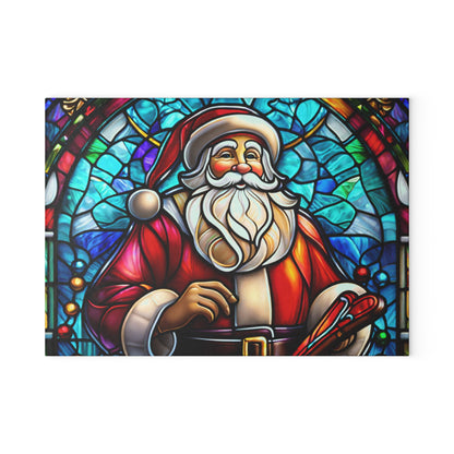 Santa Stained Glass Glass Cutting Board