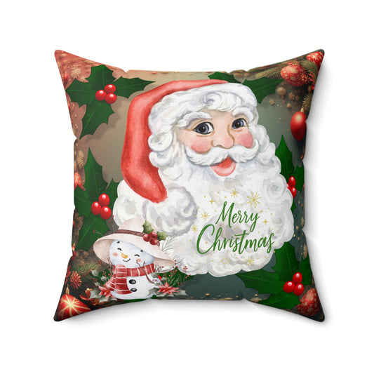 Santa and Snowman Festive Holiday 'Merry Christmas' Decorative Throw Pillow