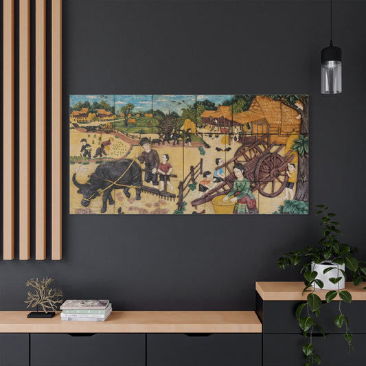 Satin Canvas Wall Art, Rustic Farm Scene, Vintage Home Decor, Unique Art Piece, Wall Hanging for Living Room, Nature Lovers Gift