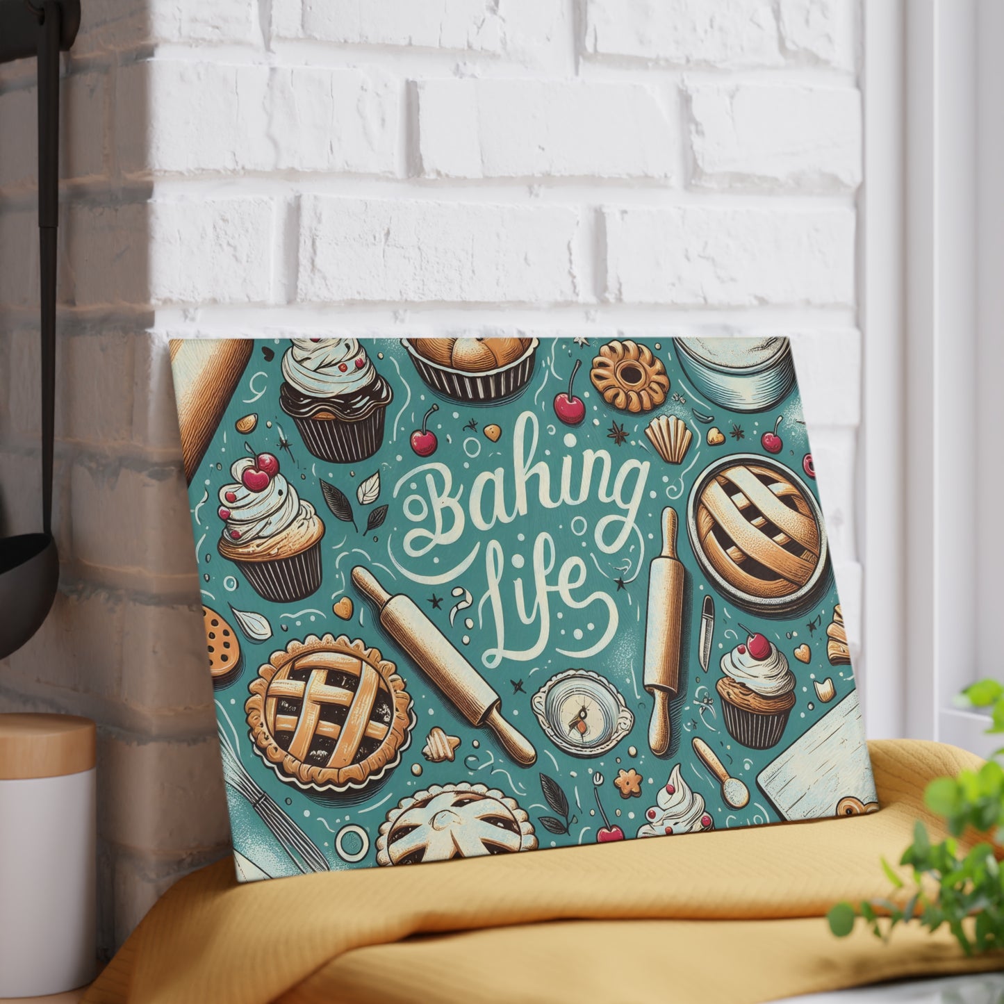 ‘Baking Life’ Kitchen Glass Cutting Board.