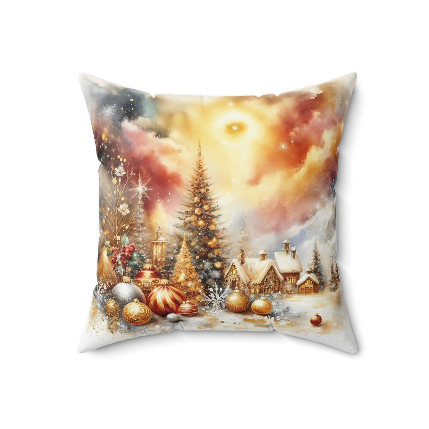 Christmas Village Winter and Ornaments Holiday Throw Pillow