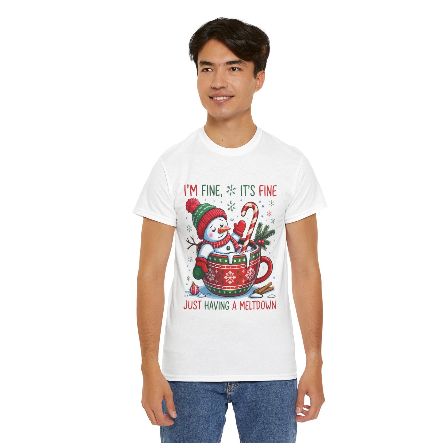 Funny Christmas T-Shirt. "I'm Fine, It's Fine Just Having a Meltdown" Snowman Holiday Tee.