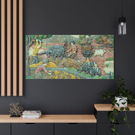 Satin Canvas Wall Art, Rustic Farm Scene, Vintage Home Decor, Unique Art Piece, Wall Hanging for Living Room, Nature Lovers Gift