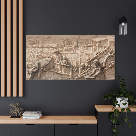 Satin Canvas Wall Art, Rustic Farm Scene, Vintage Home Decor, Unique Art Piece, Wall Hanging for Living Room, Nature Lovers Gift