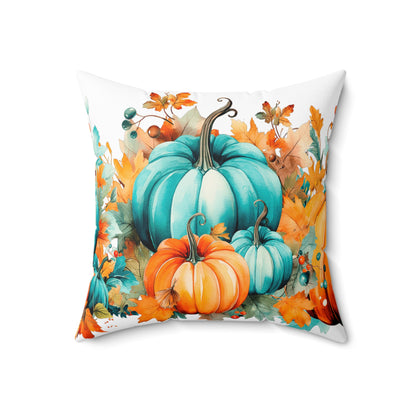 Autumn Teal & Orange Pumpkin Harvest Decorative Throw Pillow
