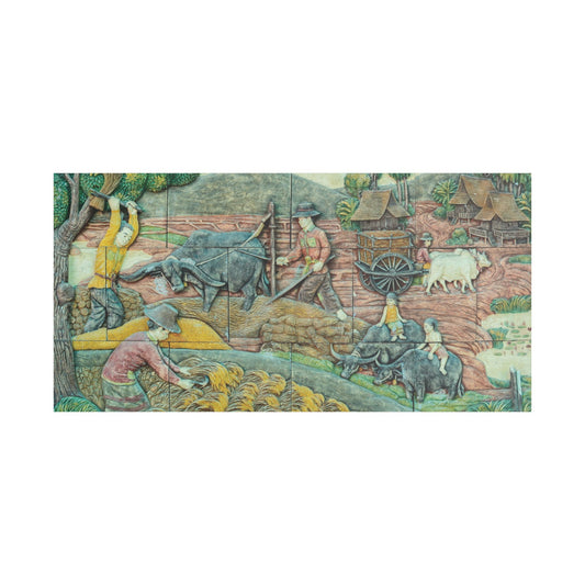 Satin Canvas Wall Art, Rustic Farm Scene, Vintage Home Decor, Unique Art Piece, Wall Hanging for Living Room, Nature Lovers Gift