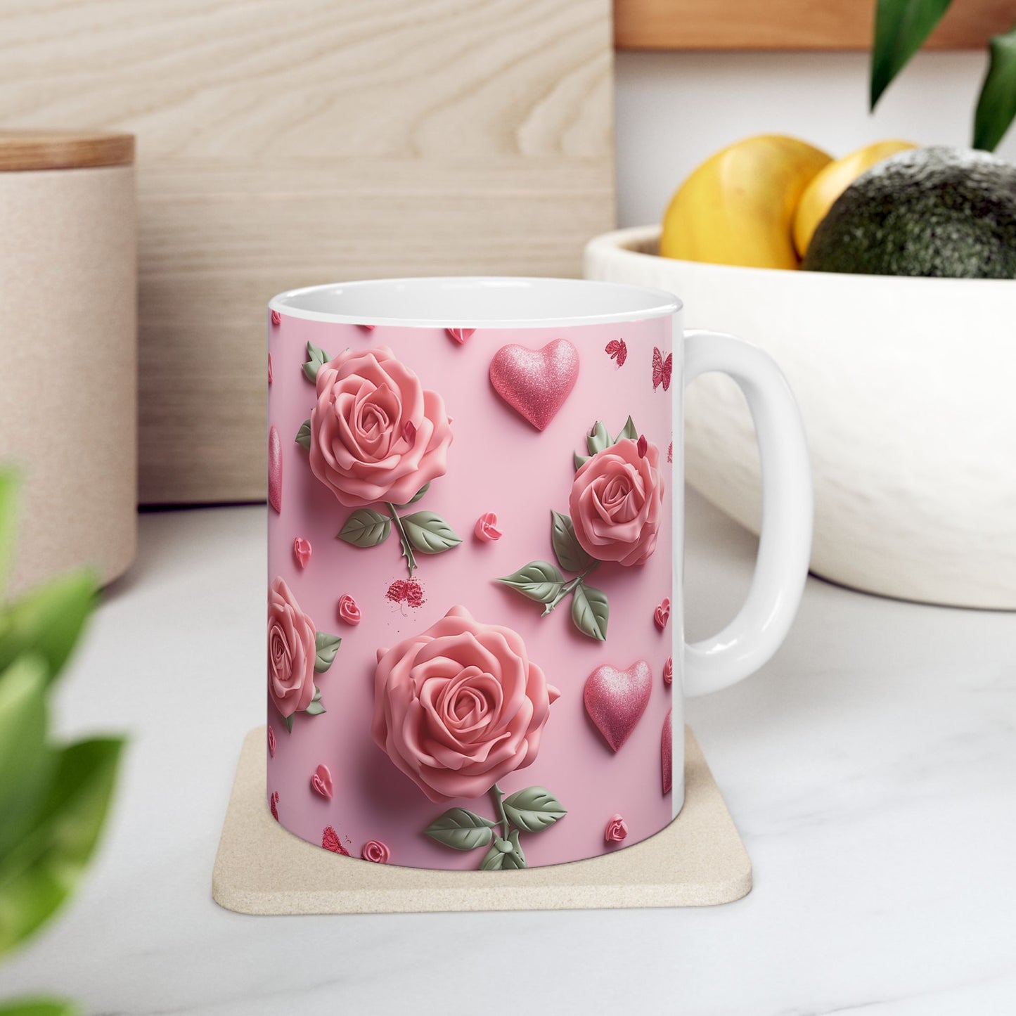 Pink Valentine Rose & Hearts Gift Mug